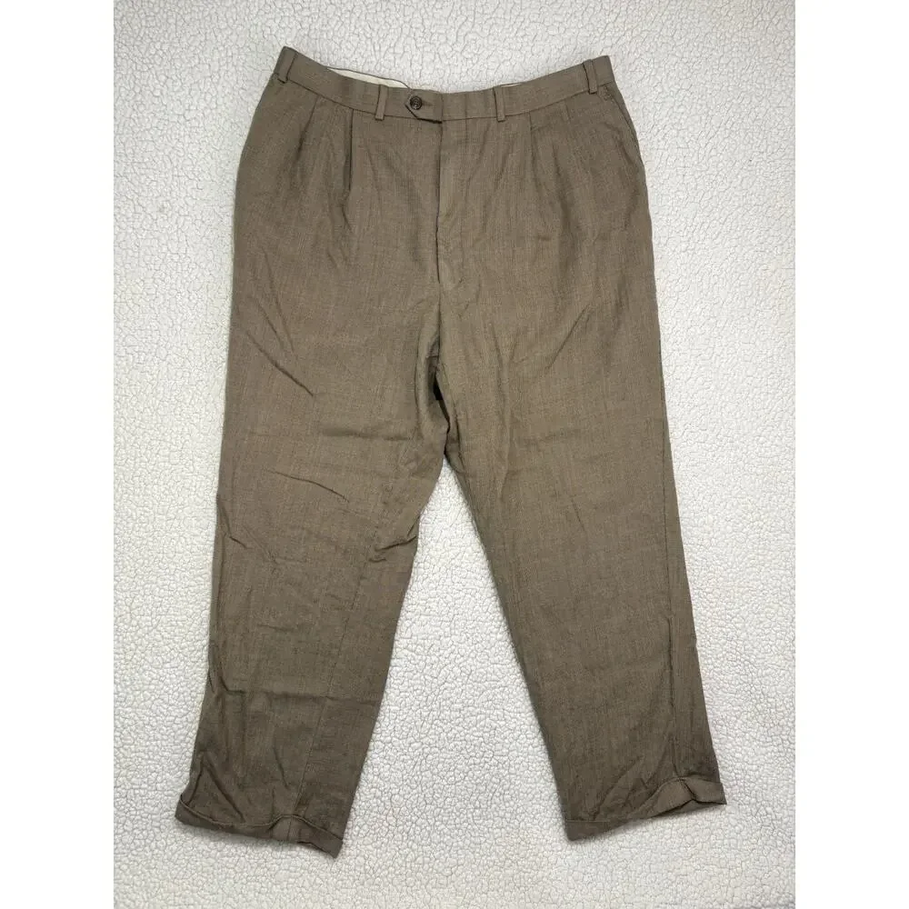 Lauren Ralph Lauren Mens Wool Dress Pants Total Comfort Pleated Cuff 36X30 Brown